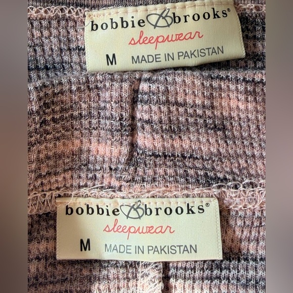 Bobbie Brooks Thermal Pink Grey Long Sleeve Top Pants Pajama Set Women M stretch - Picture 4 of 9